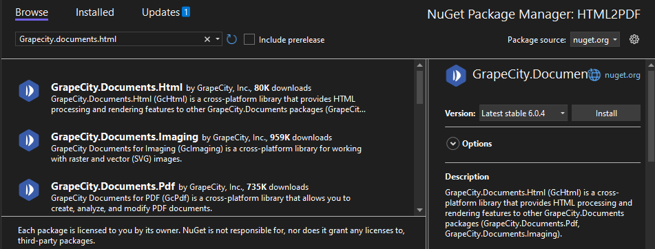install the NuGet Package