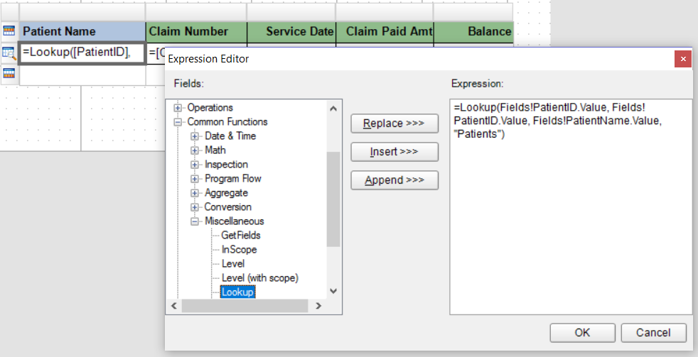 Lookup Expression in the Expression Editor