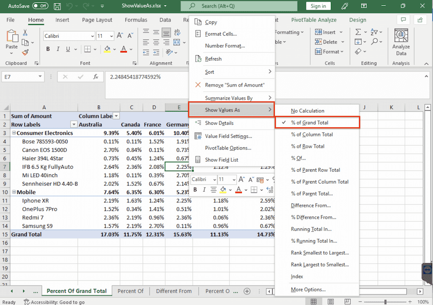 Specify 'ShowValuesAs' Option for 'Values' Field in Pivot Table using GrapeCity Documents for Excel Java v5.1