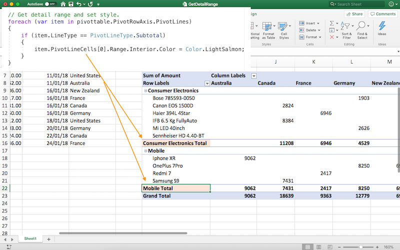 Access Detail Ranges in Pivot Tables using GrapeCity Documents for Excel Java v3.2