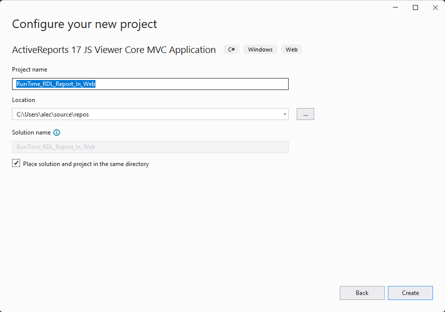 Configure your new project .NET C#