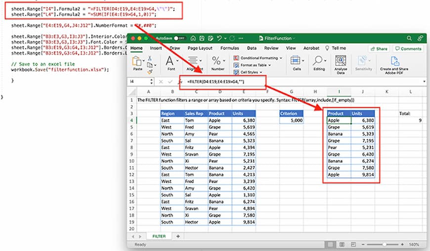 Formula2 Property to Set Dynamic Array Formula using GrapeCity Documents for Excel Java v5.0
