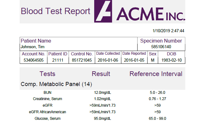 Patient Blood Test Report