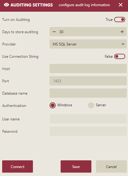 Configure audit log information on Admin portal