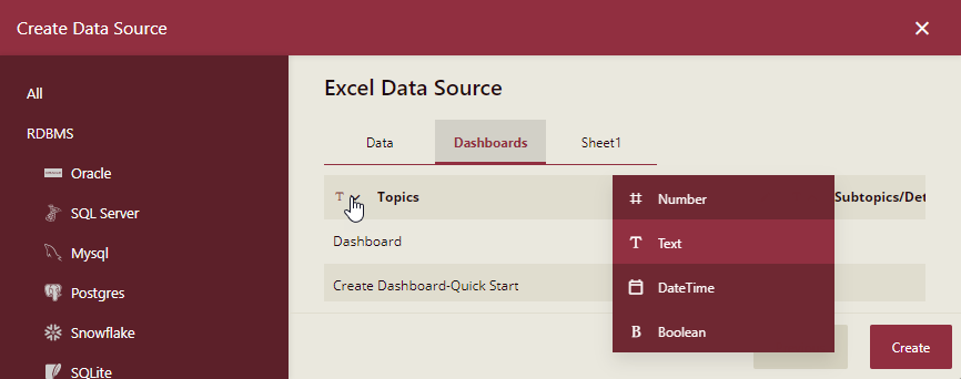 Change Current Column Format in Create Data Source Dialog