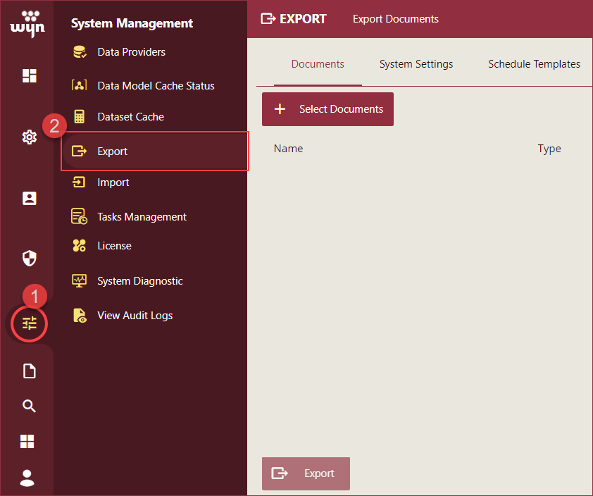 Navigate to the Export page
