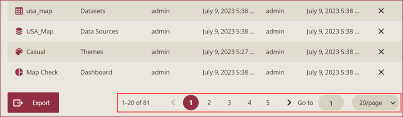 Pagination on the export page