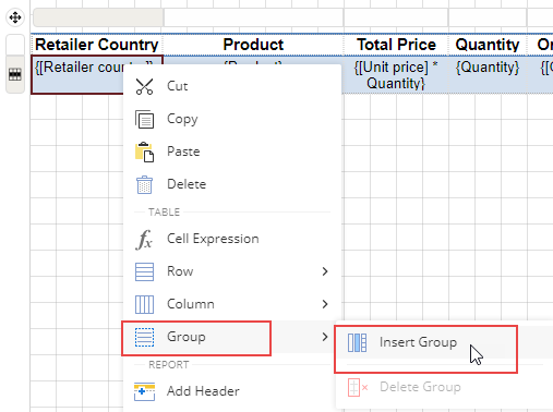 Grouping in table