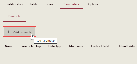 Parameters tab in Dataset Designer