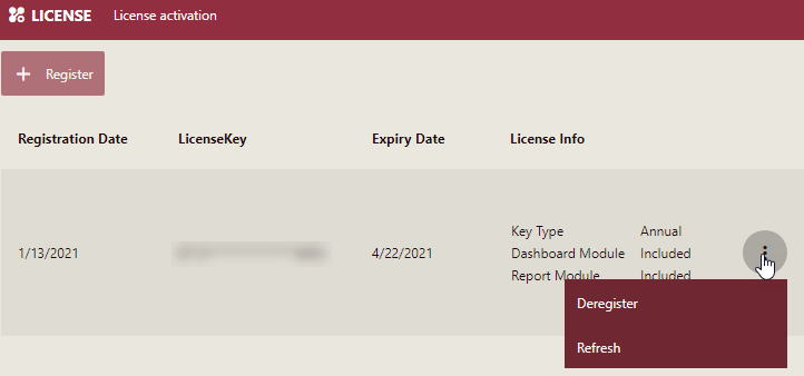 Deregistering a license