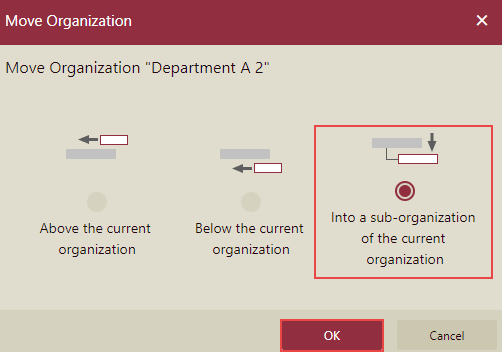 Select Into a sub-organization of the Current organization