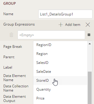 Group Expressions in list data region