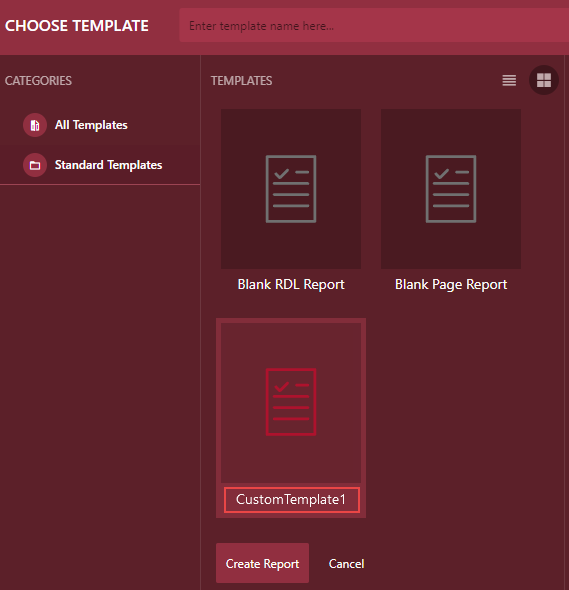 Select the custom report template 