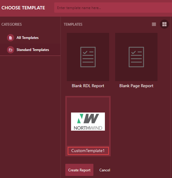 Select the custom report template 