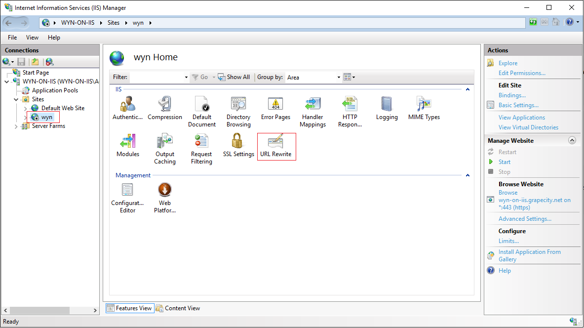 IIS Manager Dialog