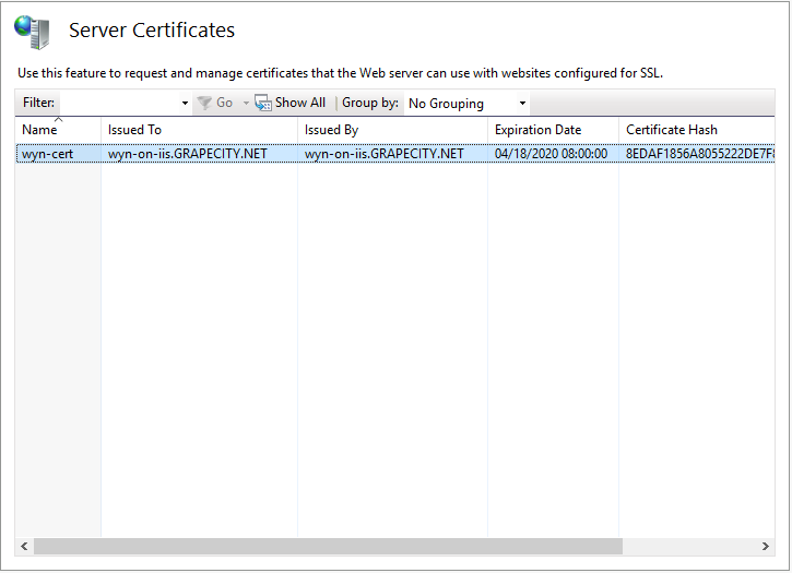 Server Certificates dialog