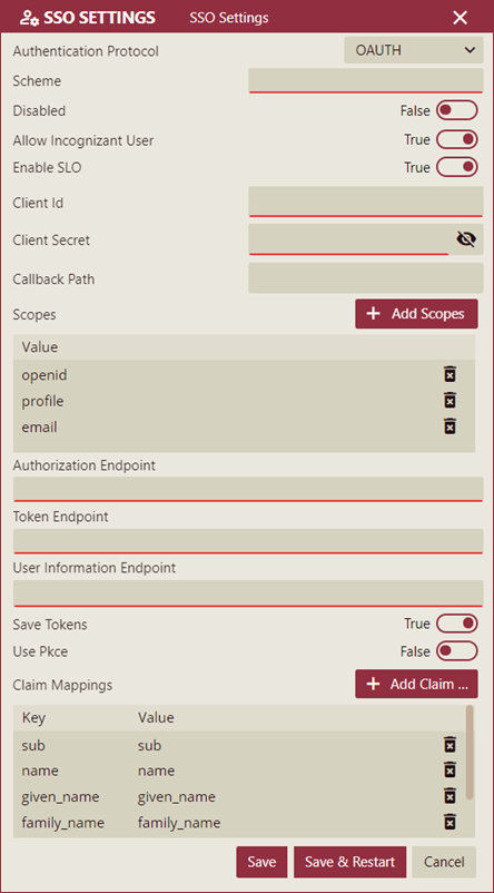 navigate to SSO settings and select OAUTH option