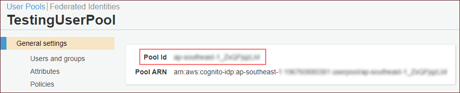 SSO - Amazon Cognito User Pool Id
