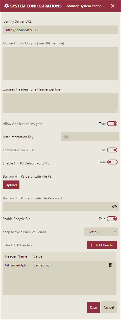 System Configurations settings on Admin Portal