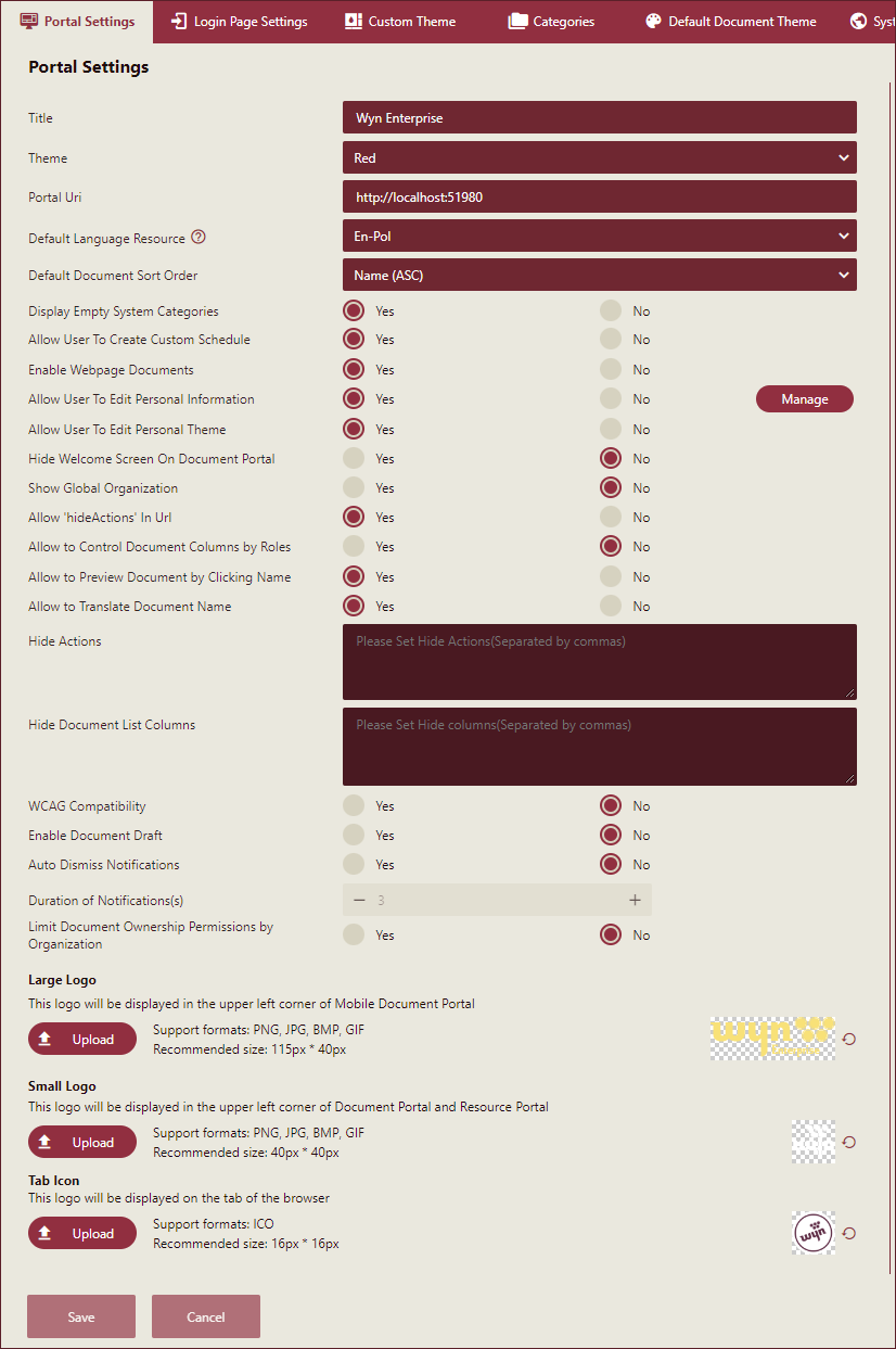 Configuring portal settings on admin portal