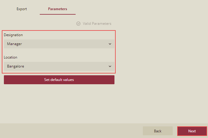 Enter Parameters and click Next