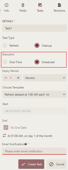 Specifying the scheduling settings