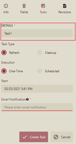 Entering task desciption in the Tasks tab