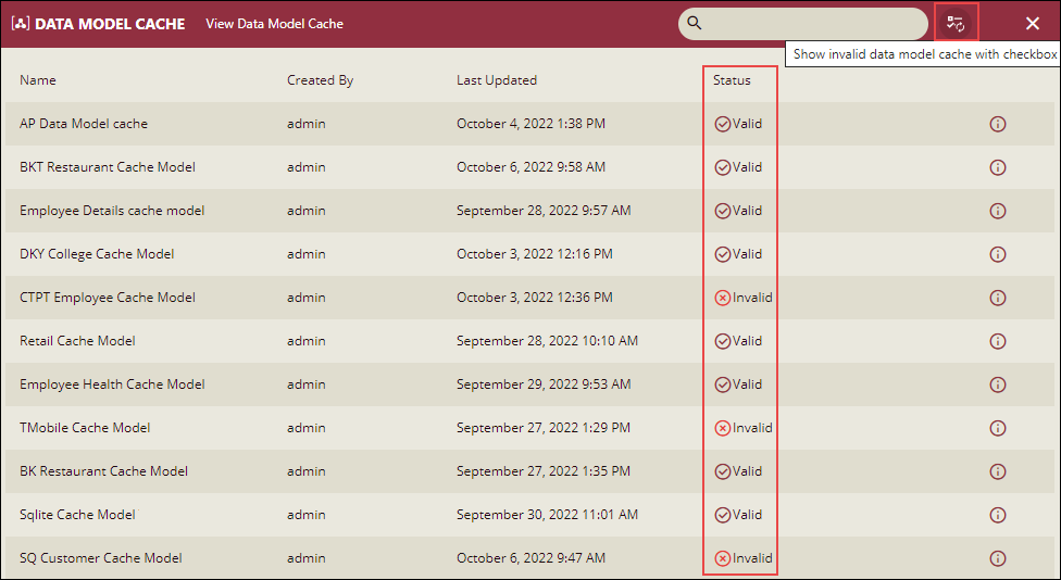 Data Model Cache Page