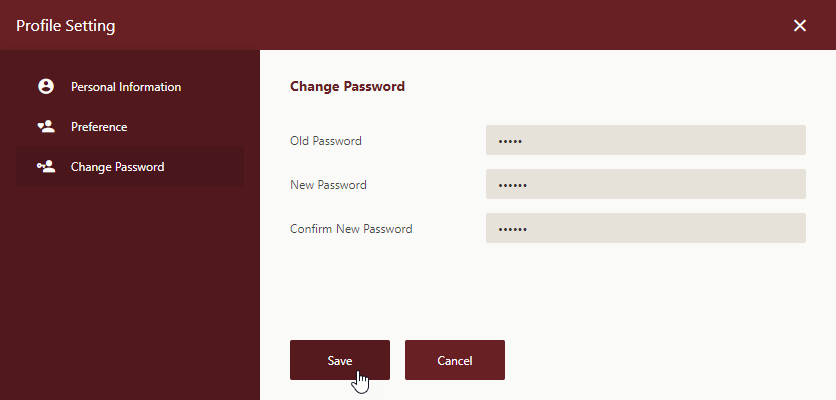 Wyn Enterprise Change Password Window