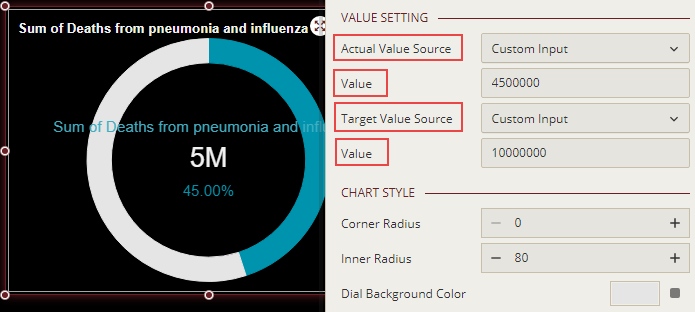 Setting custom values for the scenario