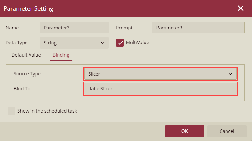 Binding parameter to label slicer