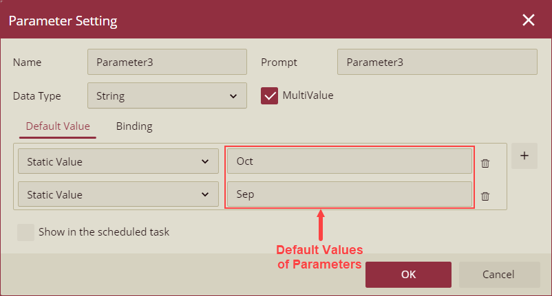Mulivalue option and default values for parameter