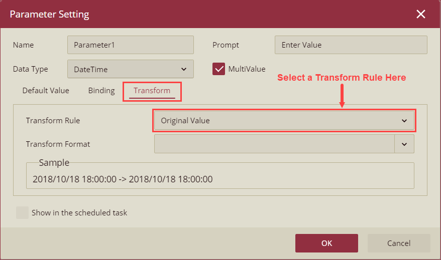 Parameter Settings - Transform tab