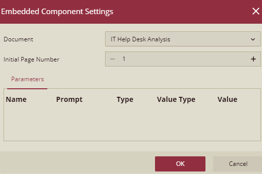 Embedded Dashboard Scenario Component Settings
