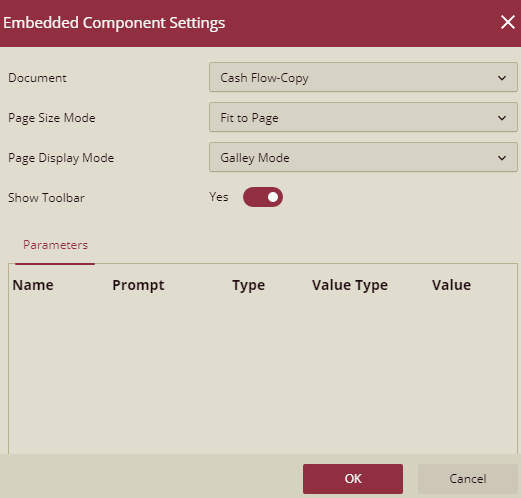Embedded Dashboard Scenario Component Settings