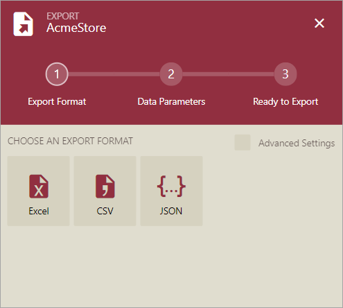 Select export format for the file