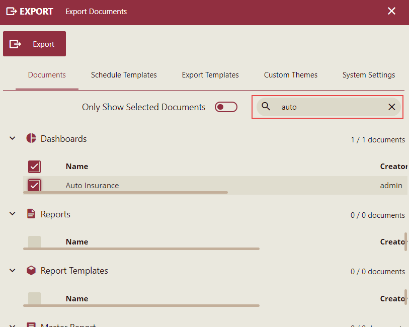 Select Documents to Export