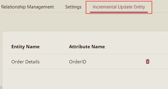 Incremental Update Entity Tab in the Designer