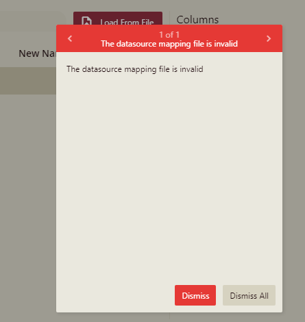 Error message when importing an invalid data source mapping file