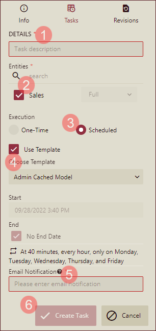 Schedule Task for Data Model - Use Template