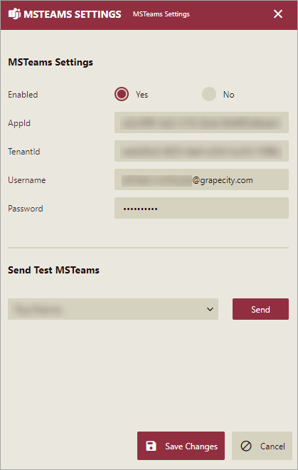 MS Teams Settings Page