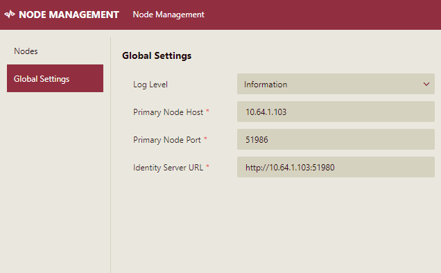 Global Settings tab in Node Management