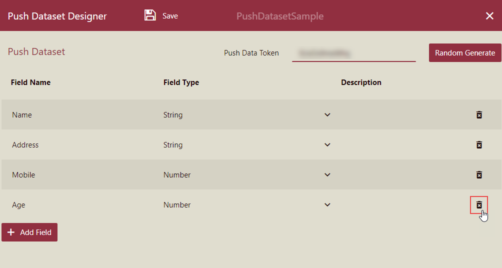 Delete a field in the Push Dataset