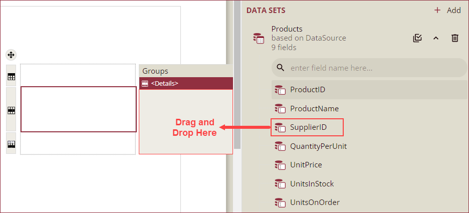 Drag and drop a field to add it as group