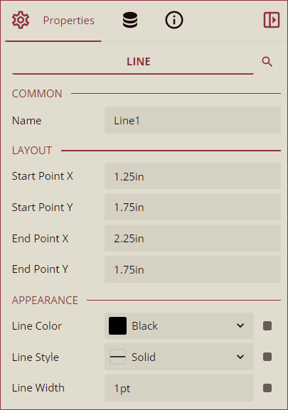 Inspector Panel properties of the Line control
