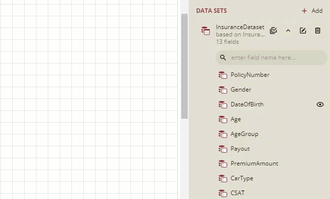 Bind the data to a Table data region by dragging-dropping the selected fields onto the design area