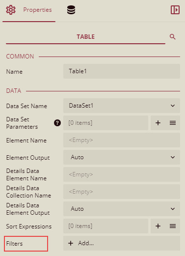 Filter property in the Properties panel