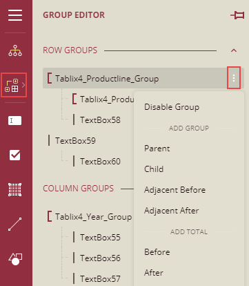 Adding row group using the Ellipsis icon