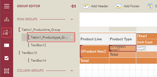 Selected Row Group in the Group Editor