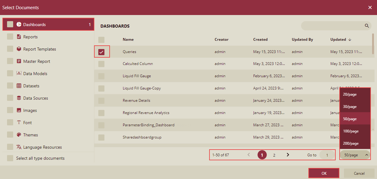 Select Documents from List